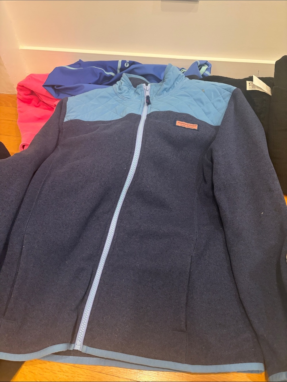 Vineyard Vines Kids Navy Jacket with Light Blue Quilted Yoke